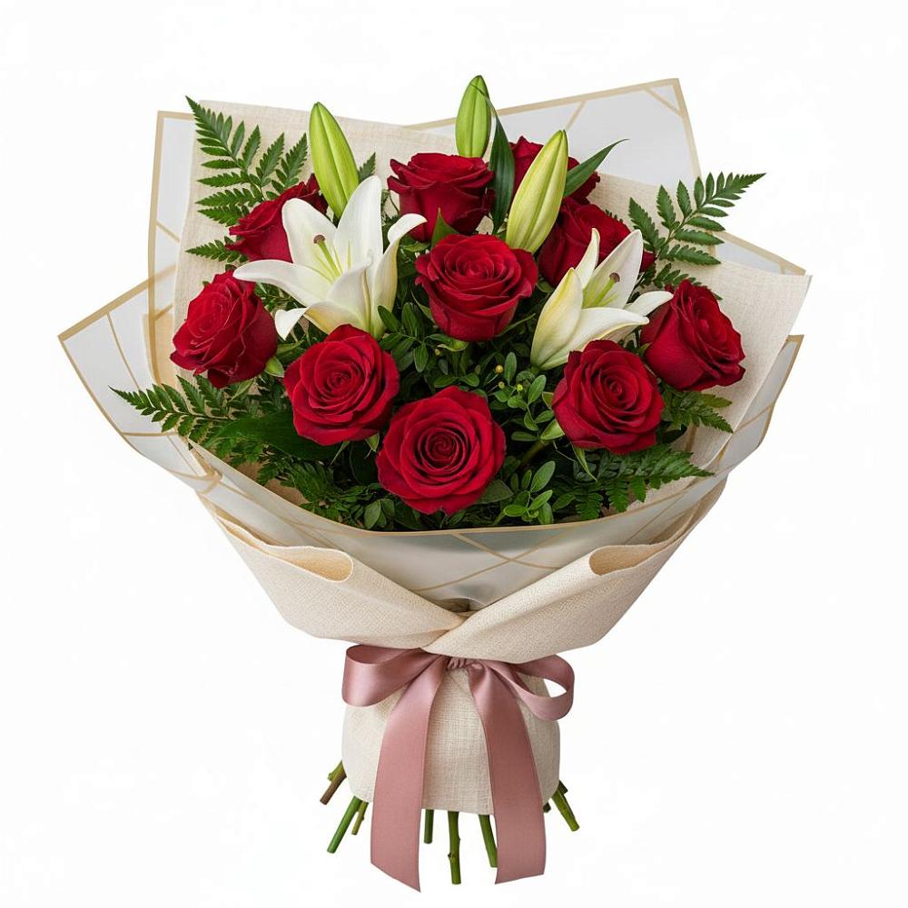 Букет цветов из: Лилии и Розы в Лебяжьем Кировской области