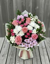 Букет цветов из:  Альстромерии, Гвоздики, Розы и Хризантемы в Лебяжьем Кировской области