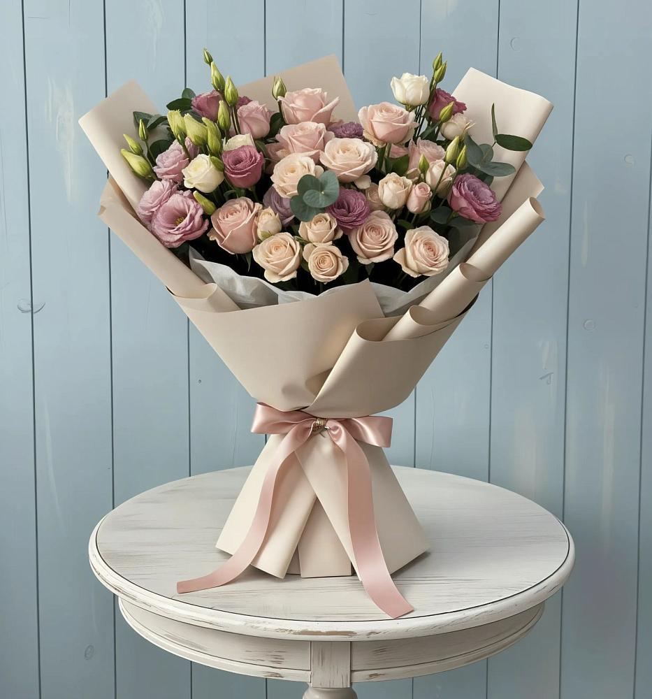 Букет цветов из: Розы и Лизиантусы в Лебяжьем Кировской области