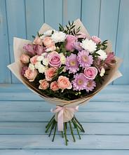 Букет цветов из:  Хризантемы, Розы и Альстромерии в Лебяжьем Кировской области